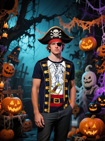 Funny World Men's Pirate T-Shirts Graphic Short Sleeve Halloween Costume in Kuwait