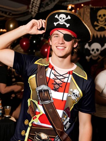 Funny World Men's Pirate T-Shirts Graphic Short Sleeve Halloween Costume in Saudi Arabia