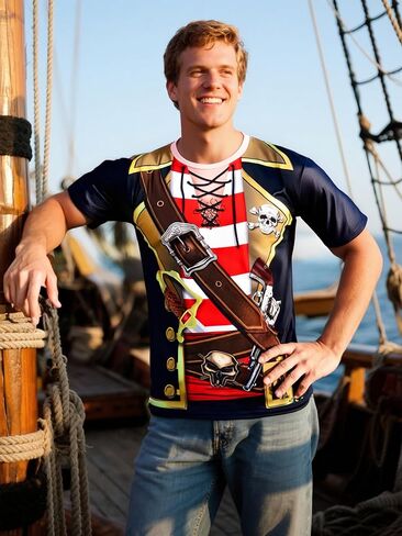 Funny World Men's Pirate T-Shirts Graphic Short Sleeve Halloween Costume in Saudi Arabia