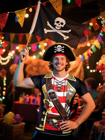 Funny World Men's Pirate T-Shirts Graphic Short Sleeve Halloween Costume in Saudi Arabia