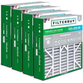 Filterbuy 20x25x6 Air Filter MERV 8 Dust Defense (4-Pack), Pleated HVAC AC Furnace Air Filters Replacement for Aprilaire Space-Gard 201 / Models 2200 and 2250 (Actual Size: 19.75 x 24.25 x 5.88 Inches)