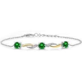Gem Stone King 925 Sterling Silver and 10K Yellow Gold Green Created Emerald and White Lab Grown Diamond Tennis Bracelet For Women (2.56 Cttw, 7 Inch with 1 Inch Extender)