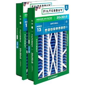 Filterbuy 20x30x5 Air Filter MERV 13 Optimal Defense (2-Pack), Pleated HVAC AC Furnace Air Filters Replacement for Honeywell Return Grille (Actual Size: 19.75 x 29.75 x 4.38 Inches)