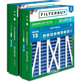 Filterbuy 21x27x5 Air Filter MERV 13 Optimal Defense (2-Pack), Pleated HVAC AC Furnace Air Filters Replacement for Trane Perfect Fit (Actual Size: 20.56 x 26.13 x 4.97 Inches)