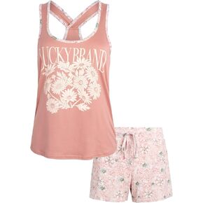 Lucky Brand Women's Pajama Set - 2 Piece Cross Back Tank Top and Sleep Shorts (S-XL)