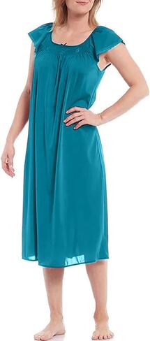 Miss Elaine Long Tricot Nightgown - Round Neckline, Embroidered Trim, Flutter Sleeves, Women’s Sleepwear & Loungewear in Saudi Arabia