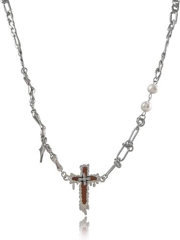 Buyongwant Double Cross Necklace Y2k Irregular Diamond Embedding Trend Hip Hop Fashion Retro Pendant Necklace in Saudi Arabia