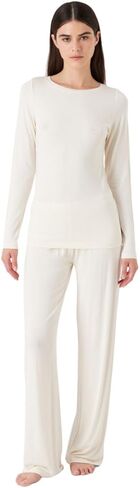Emporio Armani Women's Fluid Viscose Long Sleeve Pajamas, Black in Saudi Arabia