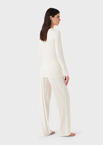 Emporio Armani Women's Fluid Viscose Long Sleeve Pajamas, Black in Saudi Arabia