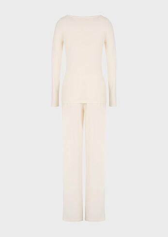 Emporio Armani Women's Fluid Viscose Long Sleeve Pajamas, Black in Saudi Arabia