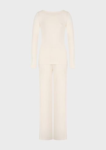 Emporio Armani Women's Fluid Viscose Long Sleeve Pajamas, Black in Saudi Arabia