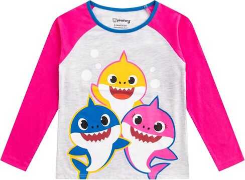 Nickelodeon Baby Shark Girls’ Long Sleeve Shirt and Jogger Set for Infant, Toddler and Little Kids – Pink/Grey in Saudi Arabia