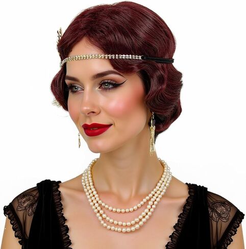 STfantasy 20S Finger Wave Wig Flapper Curly Synthetic Hair for Women 1920s Cosplay Costume Halloween Party Daily Everyday Wear (Black) in Kuwait
