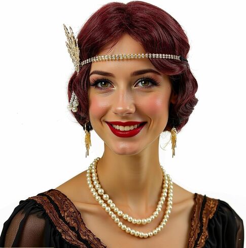 STfantasy 20S Finger Wave Wig Flapper Curly Synthetic Hair for Women 1920s Cosplay Costume Halloween Party Daily Everyday Wear (Black) in Kuwait
