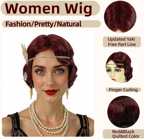 STfantasy 20S Finger Wave Wig Flapper Curly Synthetic Hair for Women 1920s Cosplay Costume Halloween Party Daily Everyday Wear (Black) in Kuwait