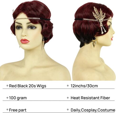 STfantasy 20S Finger Wave Wig Flapper Curly Synthetic Hair for Women 1920s Cosplay Costume Halloween Party Daily Everyday Wear (Black) in Kuwait