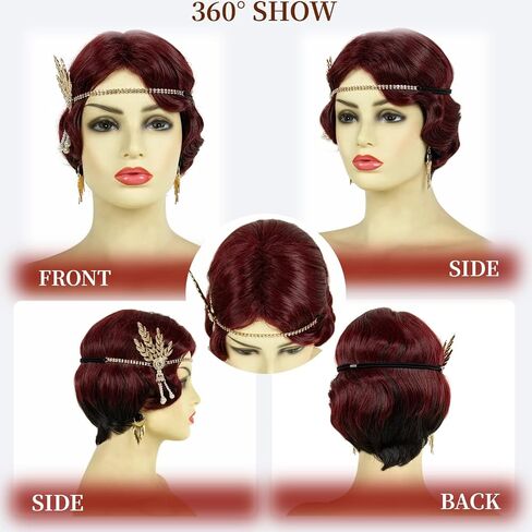STfantasy 20S Finger Wave Wig Flapper Curly Synthetic Hair for Women 1920s Cosplay Costume Halloween Party Daily Everyday Wear (Black) in Kuwait