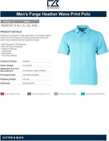 Cutter & Buck Men's Big & Tall Forge Heather Wave Print Polo in Saudi Arabia