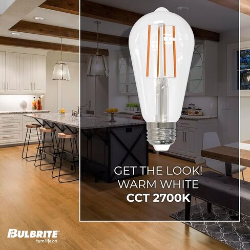 خيوط LED Bulbrite، 8.5 وات، ما يعادل 60 وات، قابلة للتعتيم، ST18، E26 قاعدة قياسية، 3000K (ضوء أبيض ناعم) لمبة إضاءة، شفافة، (عبوة من قطعة واحدة) in Kuwait