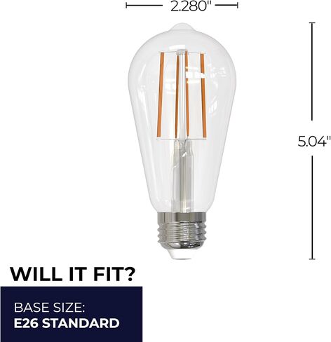 خيوط LED Bulbrite، 8.5 وات، ما يعادل 60 وات، قابلة للتعتيم، ST18، E26 قاعدة قياسية، 3000K (ضوء أبيض ناعم) لمبة إضاءة، شفافة، (عبوة من قطعة واحدة) in Kuwait