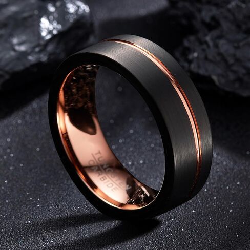 Corato Tungsten Rings for Men 8mm Rose Gold/Blue Grooved Rose Gold and Black/Browm/Blue Two Tone Wedding Band Size 5-14 in Saudi Arabia