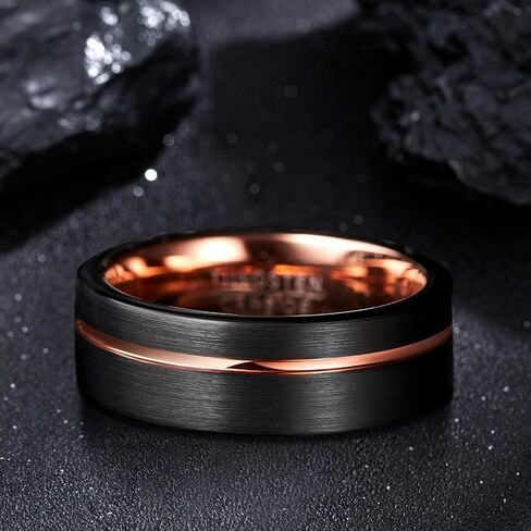 Corato Tungsten Rings for Men 8mm Rose Gold/Blue Grooved Rose Gold and Black/Browm/Blue Two Tone Wedding Band Size 5-14 in Saudi Arabia