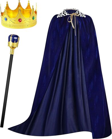 Silkfly Men King Cape Costume Set Medieval King Robe Cape Gold Jeweled Plastic Crown King Scepter for Carnival Halloween in Saudi Arabia