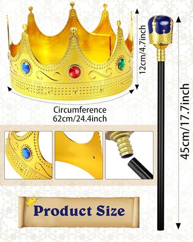 Silkfly Men King Cape Costume Set Medieval King Robe Cape Gold Jeweled Plastic Crown King Scepter for Carnival Halloween in Saudi Arabia