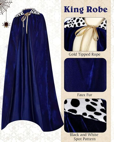 Silkfly Men King Cape Costume Set Medieval King Robe Cape Gold Jeweled Plastic Crown King Scepter for Carnival Halloween in Saudi Arabia