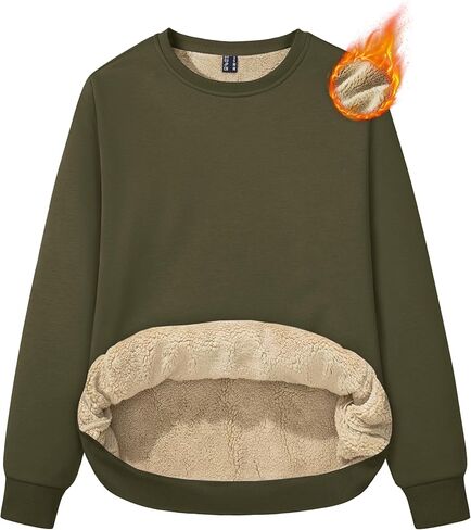 MAGCOMSEN المرأة شيربا اصطف بلوزات الحرارية عادية Crewneck كنزة صوف شتاء دافئ سميكة طويلة الأكمام بلايز in Saudi Arabia