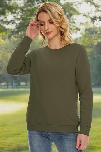 MAGCOMSEN المرأة شيربا اصطف بلوزات الحرارية عادية Crewneck كنزة صوف شتاء دافئ سميكة طويلة الأكمام بلايز in Saudi Arabia
