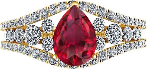 2 Carat Designer Channel Set Thick Pear Cut Ruby Diamond Engagement Ring (1 Ct Center Heirloom Quality AAA+) in Saudi Arabia