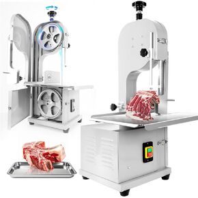 2500W Commercial Electric Meat Bandsaw, Stainless Steel Countertop Bone Sawing Machine with 8 Blades, 19.6" x 15.3" Workbeach, 0-7.9 Inch Cutting Thickness, Bone Saw for Butchering Frozen Rib Beef