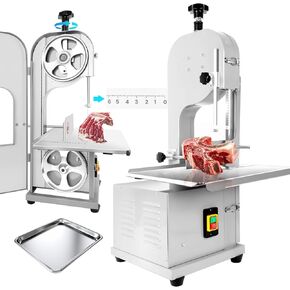 2500W Commercial Electric Meat Bandsaw, Stainless Steel Bone Sawing Machine, 0-7.9 Inch Cutting Thickness, 19.6" x 15.3" Workbench, Frozen Meat Cutter with 8 Blade for Rib Beef Pork