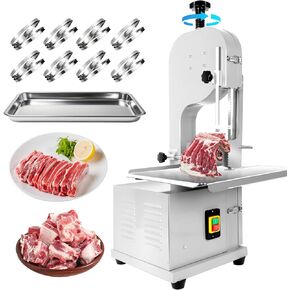 Commercial Electric Meat Bandsaw, 2500W Bone Sawing Machine Stainless Steel Countertop, Workbeach 19.6" x 15.3", 0-7.9 Inch Cutting Thickness, 8 Blades for Frozen Meat Rib Beef Pork Cutter