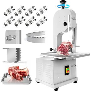2500W Commercial Electric Bone Saw Machine, 0-7.9 Inch Cutting Thickness, 3.0HP Frozen Meat Cutter 110V Bandsaw Machine, 19.6" x 15.3" Table Sawing for Frozen Meat Rib Pork Beef with 8 Saw Blades