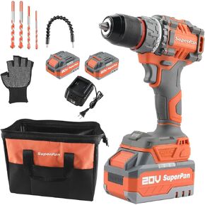 V20 Cordless Drill Set with 15.5 Inch Tool Bag, 85N·m Torque, 20 + 1 Clutch, 2 - Speed, 4000mAh Battery, for DIY & Professional Use