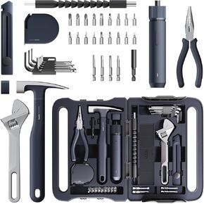HOTO 40-Piece Tool Kit, Household Essentials tool set w/Smart Electric Screwdriver (LED, 3 Torque) + 14 Tools & 26 Accessories | Pro-Grade Compact Organizer for Home Repairs, DIY