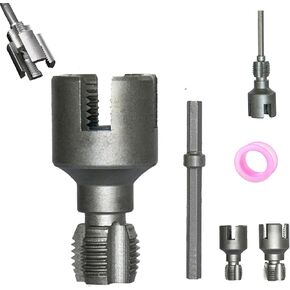 Pipe Thread Cutting Tool, New Electric Drill Compatible Pvc Pipe Threader Kit, 1/2", 3/4" Thread Trimming and Angle Bolt Repair Tool, Garden Hose Thread Die (A+B)