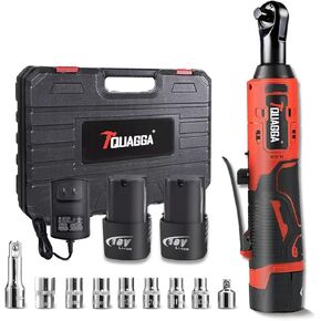 3/8" Cordless Electric Ratchet Wrench Set, 12V Power Ratchet Tool Kit With 2 Packs 2000mAh Battery And Charger, 45 FT-LBS Battery Powered Wrench with Infinitely Variable Speeds
