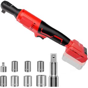 Cordless Ratchet Wrench 3/8" Compatible with Mil-waukee 18V Battery,500RPM Brushless High Speed Electric Ratchet Wrench,75 Ft-lbs Power Wrench Ratchet,7 Sockets, 1/4" Adapter, 3" Extension Bar