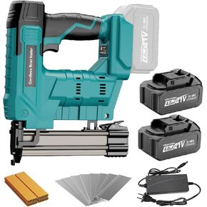 Cordless Brad Nailer, Nail Gun with 2Pcs 4.0Ah Battery, 18 Gauge 2 in 1 Electric Staple Guns Battery Powered for Upholstery & Carpentry, Include 1600Pcs Nails & Staples, Charger (Brad Nailer)