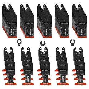 55 Pack Bi-Metal Oscillating Tool Blades, Quick Release Multitool Blades for Soft Metal Hard Wood Plastic, 34MM and 44MM Multi Tool Blades Kits, Saw Bldes for Oscillating Tool Accessories