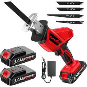 Reciprocating Saw Cordless, 0-3500SPM Power Reciprocating Saw with 2*2000mAh Battery & 4 Saw Blades, Tool-Free Blade Change, Variable Speed Reciprocating Saws for Woods/Metal/Plastic Cutting