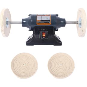 8-Inch Electric Polisher Benchtop Buffer, Heavy Duty Cast Iron Base, Includes 4 Buffing Wheels for Metal, Wood, Jewelry, Blue