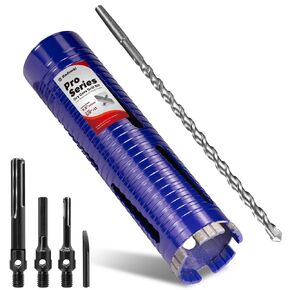 3-1/2" Pro Dry Core Drill Bit with Pilot Bit & 3 Adapters (SDS Plus/SDS Max/1/2 Hex), Upgraded-Welded Core Bits for Concrete with Rebar, Masonry, Brick, Mortar - 9.5" Depth, 5/8"-11 Thread