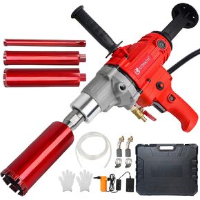 Diamond Core Drilling Machine, Handheld Dry and Wet Core Drill Rig, 1-1/4"Threaded Shaft, Equipped with Wet Drill Bits 1.25", 2.5", 3.25",4"and Water Pump Set, for Concrete Bricks and Stones