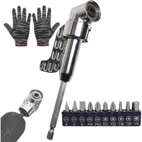 105 Degree Right Angle Drill Adapter, Right Angle Drill Attachment with Multi-function Bend Screwdriver Bit, 1/4" Hex Shank Driver Angle Drill Attachment (Short)