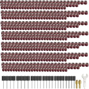 Tnisesm 552Pcs Aluminum Oxide Sanding Drum Set,Including 525 Pieces 80 120 150 240 320 400 600 Grit Drum Sander Sanding Sleeves and 24 Pieces Drum Mandrels for Dremel Rotary Tool,Sanding Drums