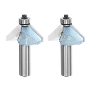 HARFINGTON 2pcs 45 Degree Chamfer Router Bit 1/2 Inch Shank 7/8" Cutting Edge Carbide Tip with Bearing for Woodworking Milling Cutter Tool, Blue